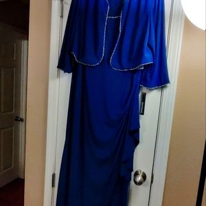NWT Dark royal navy R&M Richards formal dress with matching jacket, bot edged in